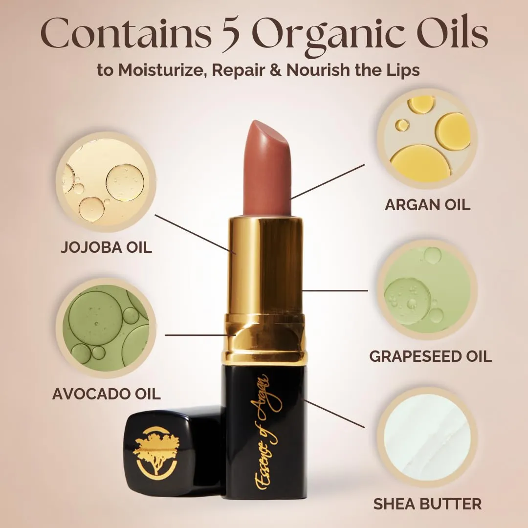 𝗘𝘀𝘀𝗲𝗻𝗰𝗲 𝗼𝗳 𝗔𝗿𝗴𝗮𝗻 Deep Moisturizing, Long Lasting Lipstick & Hydrating Lip Care in One with 100% Pure Organic Argan Oil, Shea Butter, Jojoba Oil & Aloe Vera - Teaberry