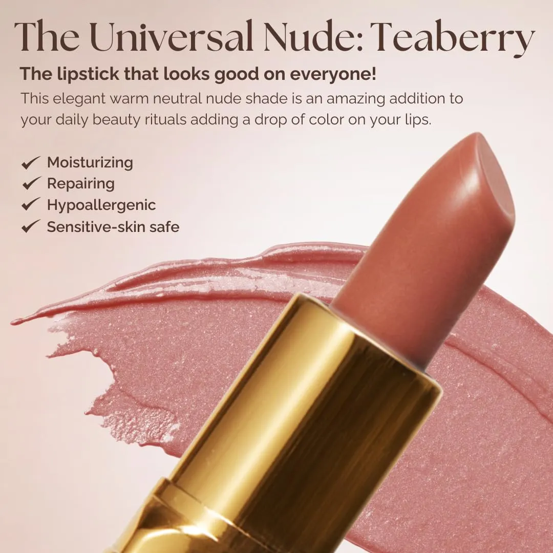 𝗘𝘀𝘀𝗲𝗻𝗰𝗲 𝗼𝗳 𝗔𝗿𝗴𝗮𝗻 Deep Moisturizing, Long Lasting Lipstick & Hydrating Lip Care in One with 100% Pure Organic Argan Oil, Shea Butter, Jojoba Oil & Aloe Vera - Teaberry