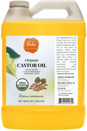 1 Gallon/128 fl.oz Organic Hexane Free Cold Pressed Castor Oil