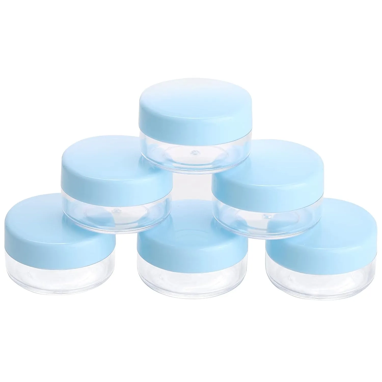 100 Count 10g Small Sample Containers with Lids and 10 Pcs Mask Spatula, Refillable Cosmetic Jars Plastic Makeup Containers Lip Scrub Containers for Beauty Products - Blue