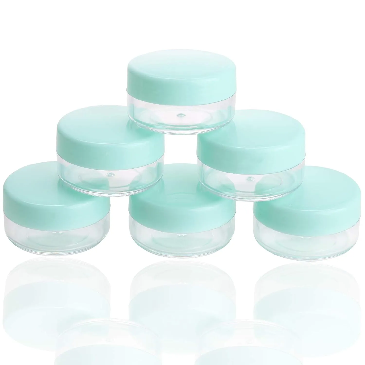 100 Count 10g Small Sample Containers with Lids and 10 Pcs Mask Spatula, Refillable Cosmetic Jars Plastic Makeup Containers Lip Scrub Containers for Beauty Products - Green