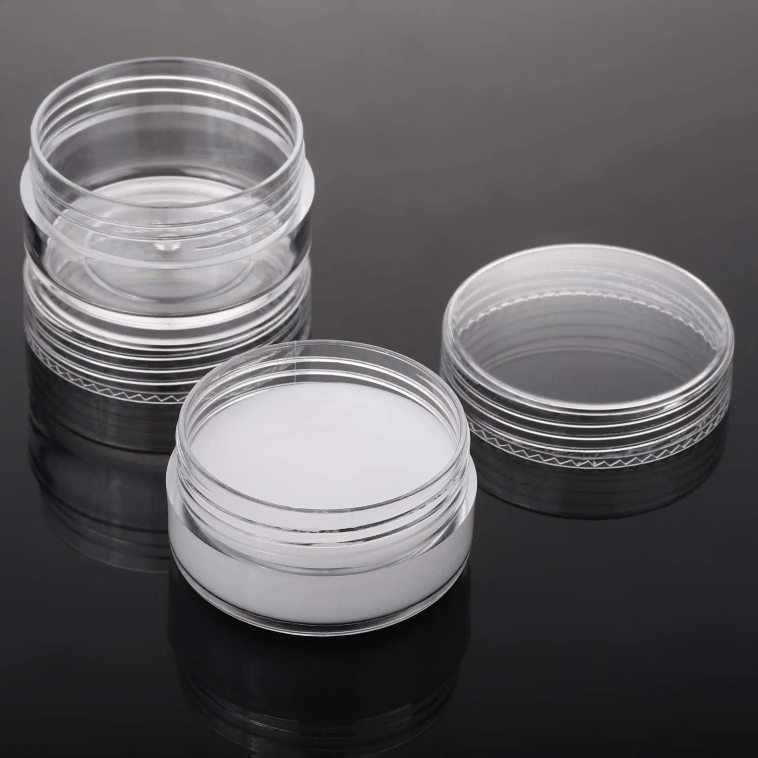 100 Pcs 10g Plastic Cosmetic Containers with Lids and 10 Pcs Makeup Spatula Empty Lip Scrub Containers Refillable Makeup Jars - Clear
