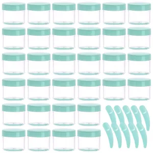 100 Pcs 20g Plastic Sample Cosmetic Containers with Lids and 10 Pcs Mini Makeup Spatula，Refillable Cosmetic Jars Lip Scrub Containers for Skincare - Green