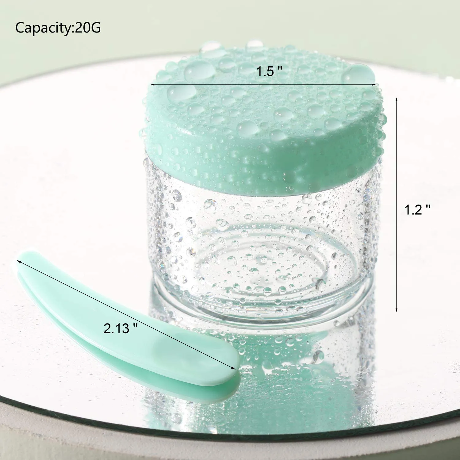 100 Pcs 20g Plastic Sample Cosmetic Containers with Lids and 10 Pcs Mini Makeup Spatula，Refillable Cosmetic Jars Lip Scrub Containers for Skincare - Green