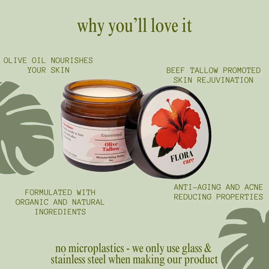 100% Grass-Fed Beef Tallow Face Moisturizer - Natural Organic Skin Care with Lavender Essential Oil - Nourishing 2oz Balm with Olive Oil & Beeswax for Sensitive Skin, Hands & Lips