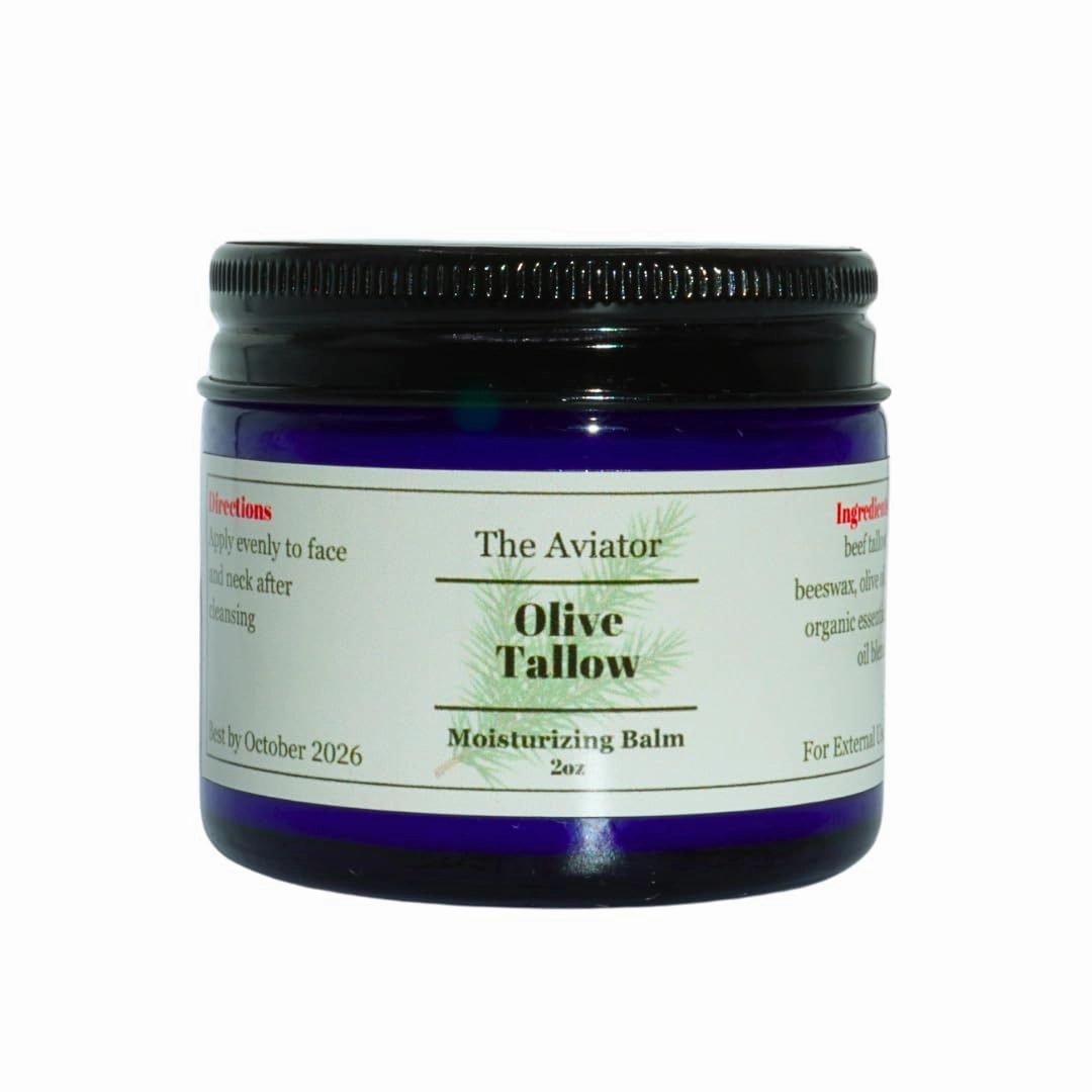 100% Grass-Fed Beef Tallow Face Moisturizer - Natural Organic Skin Care with Pine Essential Oil - Nourishing 2oz Balm with Olive Oil & Beeswax for Sensitive Skin, Hands & Lips