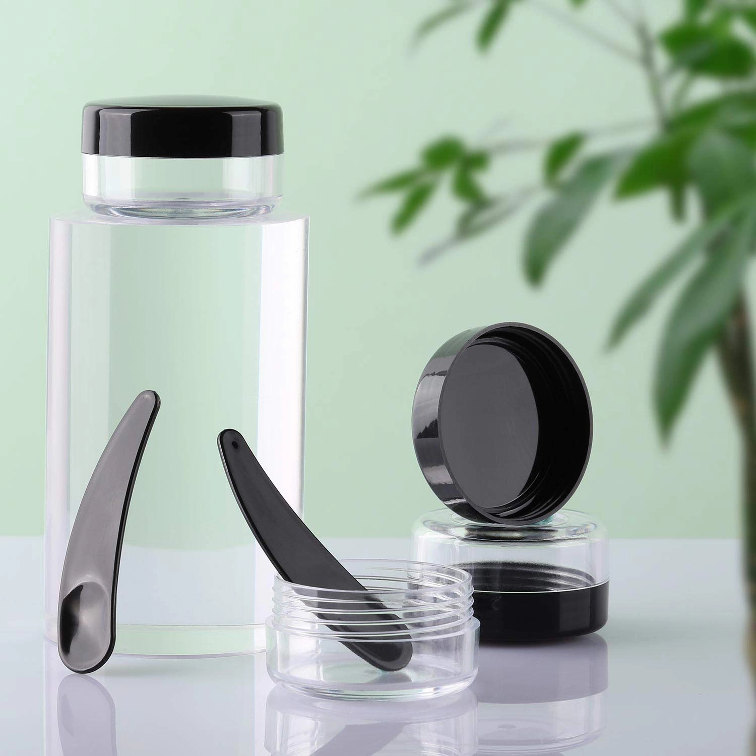 100 Pcs 10g Small Sample Containers with Lids and 10 Pcs Cosmetic Spatula, Empty Lip Balm Containers Refillable Plastic Jars for Skincare Products