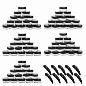 100 Pcs 10g Small Sample Containers with Lids and 10 Pcs Cosmetic Spatula, Empty Lip Balm Containers Refillable Plastic Jars for Skincare Products
