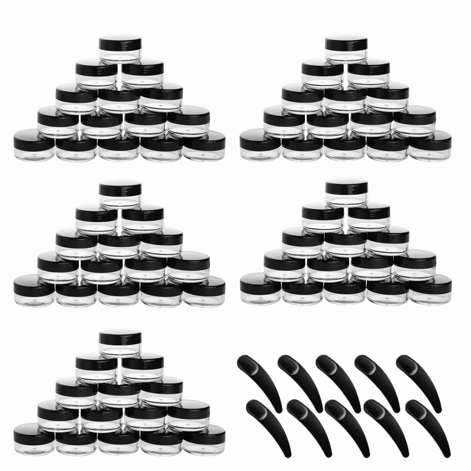 100 Pcs 10g Small Sample Containers with Lids and 10 Pcs Cosmetic Spatula, Empty Lip Balm Containers Refillable Plastic Jars for Skincare Products
