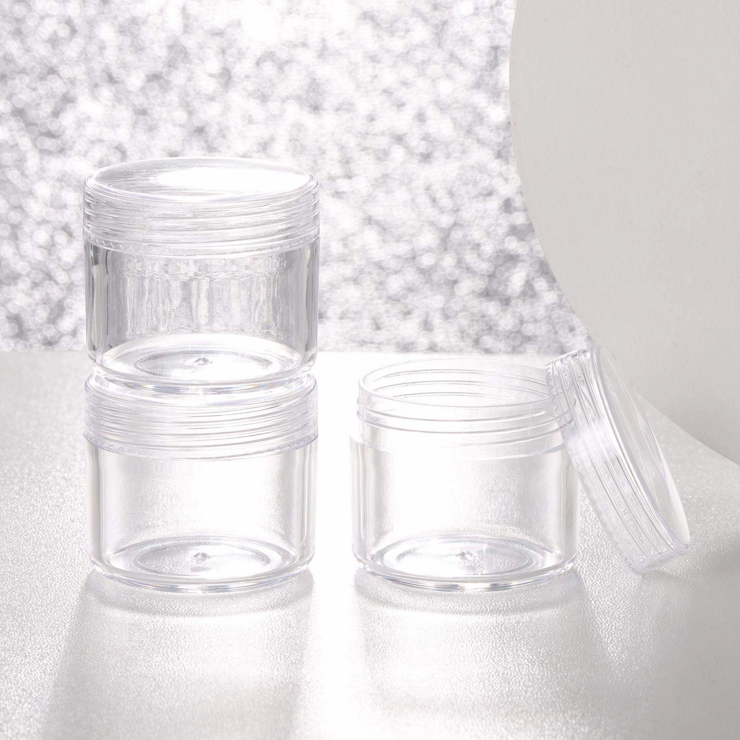 100 Pcs 20g Plastic Sample Cosmetic Containers with Lids and 10 Pcs Mini Makeup Spatula，Refillable Cosmetic Jars Lip Scrub Containers for Skincare - Clear