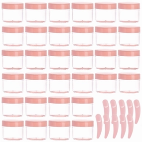 100 Pcs 20g Plastic Sample Cosmetic Containers with Lids and 10 Pcs Mini Makeup Spatula，Refillable Cosmetic Jars Lip Scrub Containers for Skincare - Pink