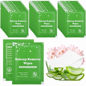 100 PCS Makeup Remover Wipes, Individually Wrapped Wet Wipes for Makeups Remover, Travel Size Facial Cleansing Wipe Bulk, Makeup Wipe for Travel Wedding Hotel