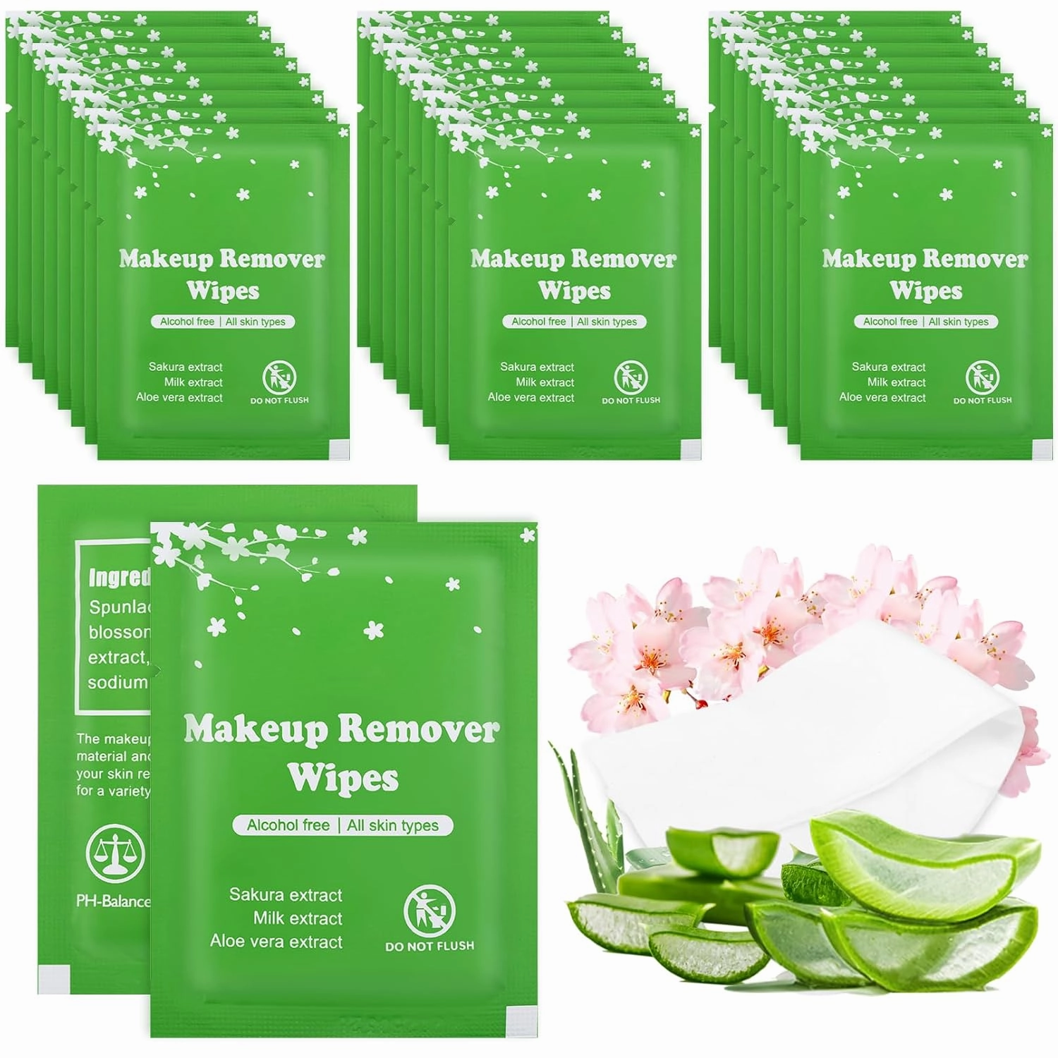 100 PCS Makeup Remover Wipes, Individually Wrapped Wet Wipes for Makeups Remover, Travel Size Facial Cleansing Wipe Bulk, Makeup Wipe for Travel Wedding Hotel