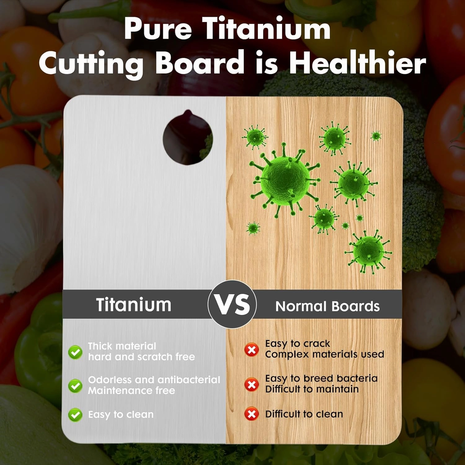 100% Pure Titanium Cutting Board, Non Toxic, Long Lasting, Titanium Cutting Board for Kitchen, Cutting Mats for Meat, Fish, Fruit, Vegetables, Easy Clean, Healthy Chopping Board (X-Large)