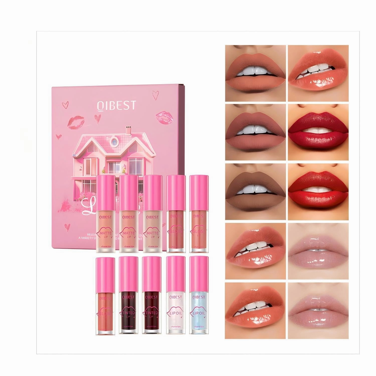 10 Colors Lipstick Set - Long Lasting Moisturizing Lipstick & Lip Gloss, Highly Pigmented, Non-Drying, Smooth Application for Daily Wear