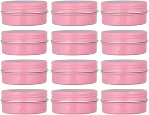 12 Pack 2 Oz Pink Round Aluminum Tin Cans Metal Steel Tins with Screw Top Lids Travel Storage Tins Cosmetic Sample Containers Jars for Lip Balm Salve Spice Candies Crafts Tea(60ml)