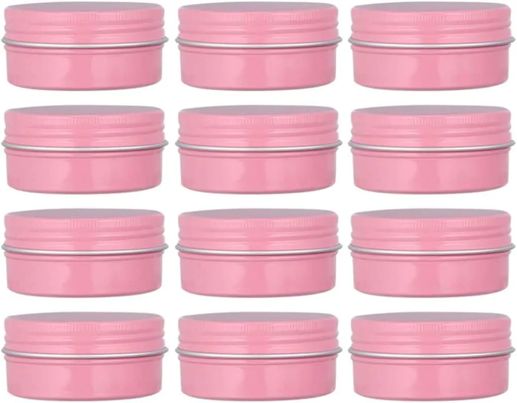 12 Pack 2 Oz Pink Round Aluminum Tin Cans Metal Steel Tins with Screw Top Lids Travel Storage Tins Cosmetic Sample Containers Jars for Lip Balm Salve Spice Candies Crafts Tea(60ml)