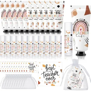 12 Sets Teacher Appreciation Gifts Include Hand Cream Lip Balm Bulk Organza Bags Thank You Tags Graduation Thank You Teacher Gifts for Women Girls Party Favors Holiday