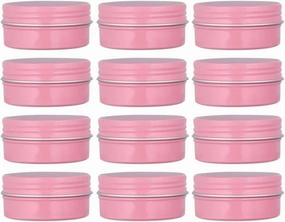 12 Pack 2 Oz Pink Round Aluminum Tin Cans Metal Steel Tins with Screw Top Lids Travel Storage Tins Cosmetic Sample Containers Jars for Lip Balm Salve Spice Candies Crafts Tea(60ml)