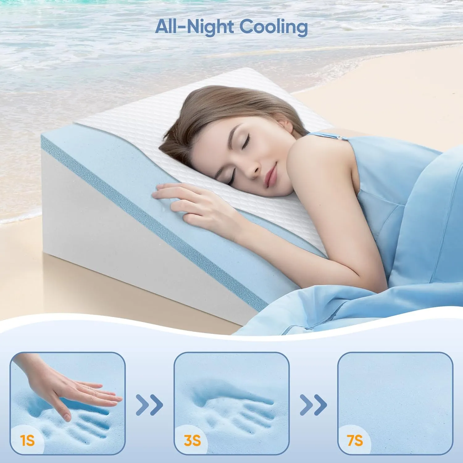 12inch Wedge Pillow for Sleep, Updated Bed Wedge, Acid Reflux, Heartburn, GERD, Neck Pain, Cooling Memory Foam Top, Removable Washable Cover Incline Wedge Pillow for Improved Sleep