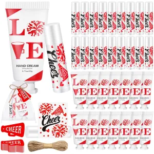 144 Pcs Red Cheerleading Lip Balm Hand Cream Set Party Favors, Include 36 Lip Balm 36 Moisturizing Hand Cream 36 Bags 36 Cards and Ropes for Accessories Gifts