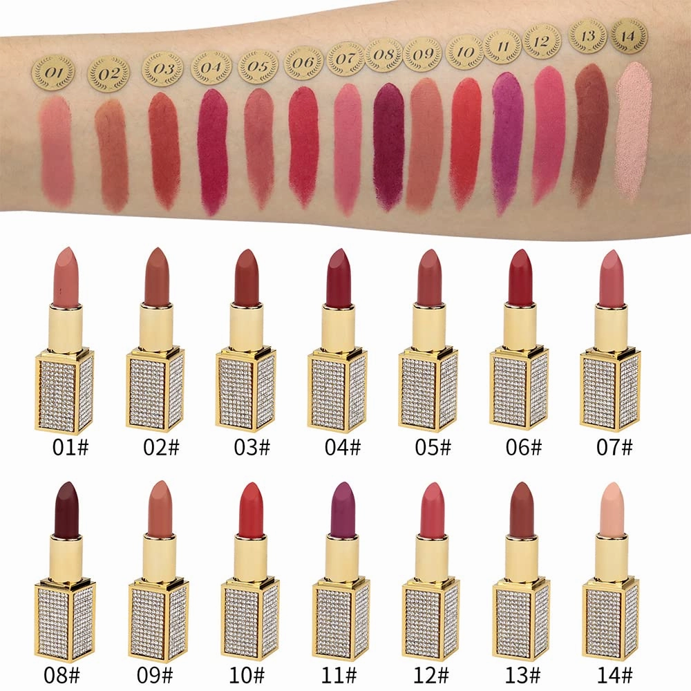 14 Colos Matte Waterproof LipStick Long Lasting Lip Makeup No Fade Pigmented Lip Stick Cosmeitc for Girls and Women Christmas Valentine's Day Gift (05#)