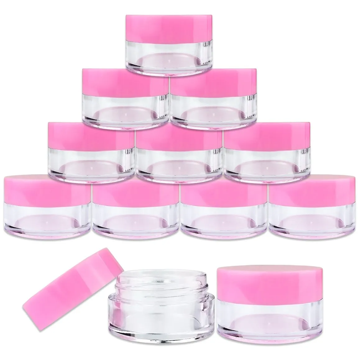 150 Jars - Beauticom 5 Grams/5 mL BPA Free Thick Clear Acrylic 100% NO LEAK Plastic Jars empty Container Pink Lid for Cosmetic, Lip Balm, Beads, Creams, Lotion, Liquids, Sample, Travel