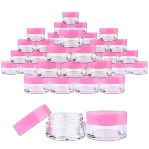 150 Jars - Beauticom 5 Grams/5 mL BPA Free Thick Clear Acrylic 100% NO LEAK Plastic Jars empty Container Pink Lid for Cosmetic, Lip Balm, Beads, Creams, Lotion, Liquids, Sample, Travel