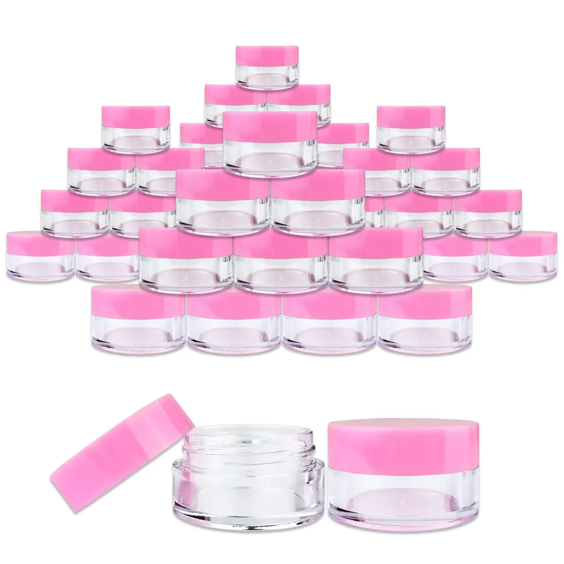 150 Jars - Beauticom 5 Grams/5 mL BPA Free Thick Clear Acrylic 100% NO LEAK Plastic Jars empty Container Pink Lid for Cosmetic, Lip Balm, Beads, Creams, Lotion, Liquids, Sample, Travel