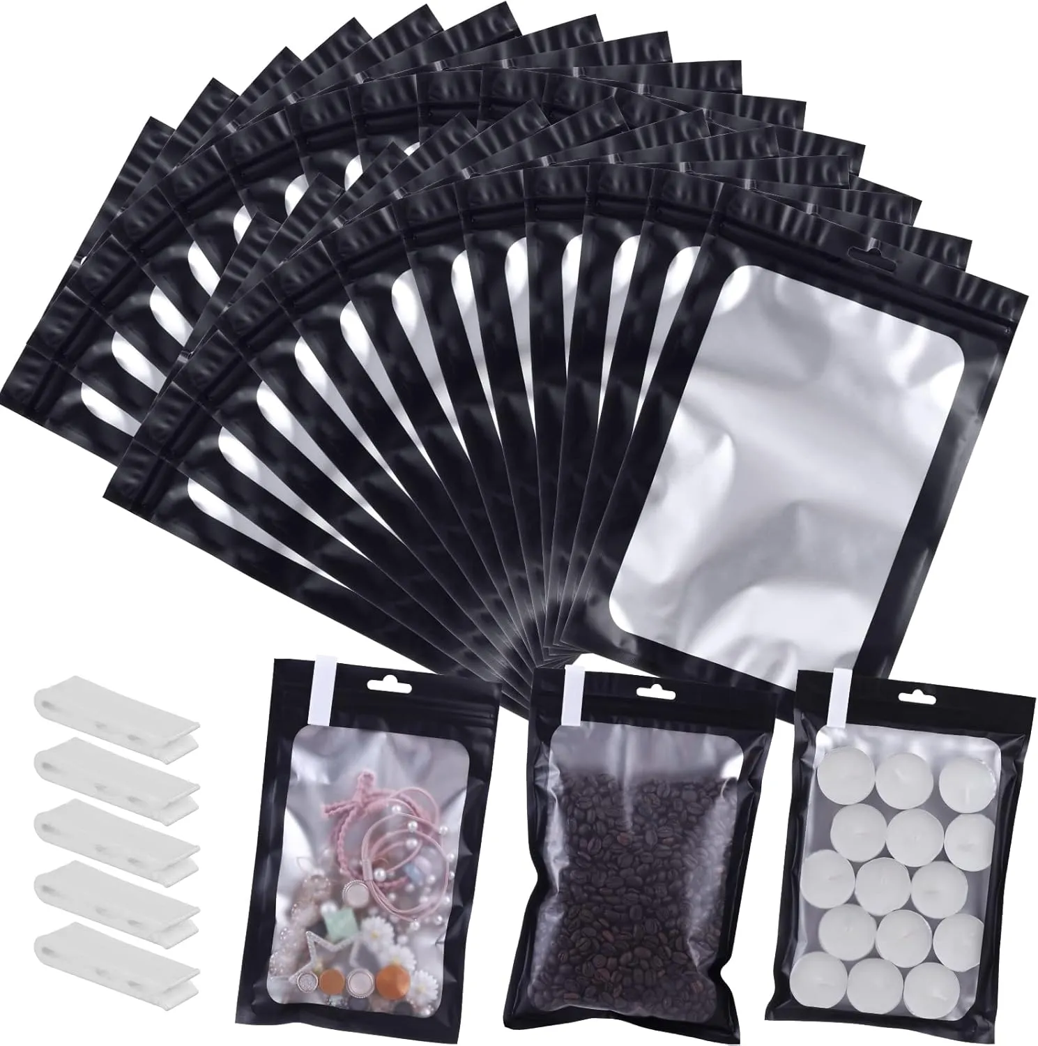 150 PCS-6x9 Reclosable Mylar Bags Black for Food Storage, Resealable Mylar Bag with Clear Window for Small Businesses, Smell Proof Aluminum Foil Ziplock Edible Packaging Bag for Candies