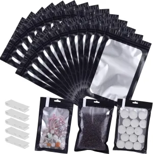 150 PCS-6x9 Reclosable Mylar Bags Black for Food Storage, Resealable Mylar Bag with Clear Window for Small Businesses, Smell Proof Aluminum Foil Ziplock Edible Packaging Bag for Candies
