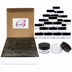 150 Jars - Beauticom High-Graded 5 Grams/5 mL BPA Free Thick Clear Acrylic 100% NO LEAK Plastic Jars empty Container Black Lid for Cosmetic, Lip Balm, Beads, Creams, Lotion, Liquids, Sample, Travel