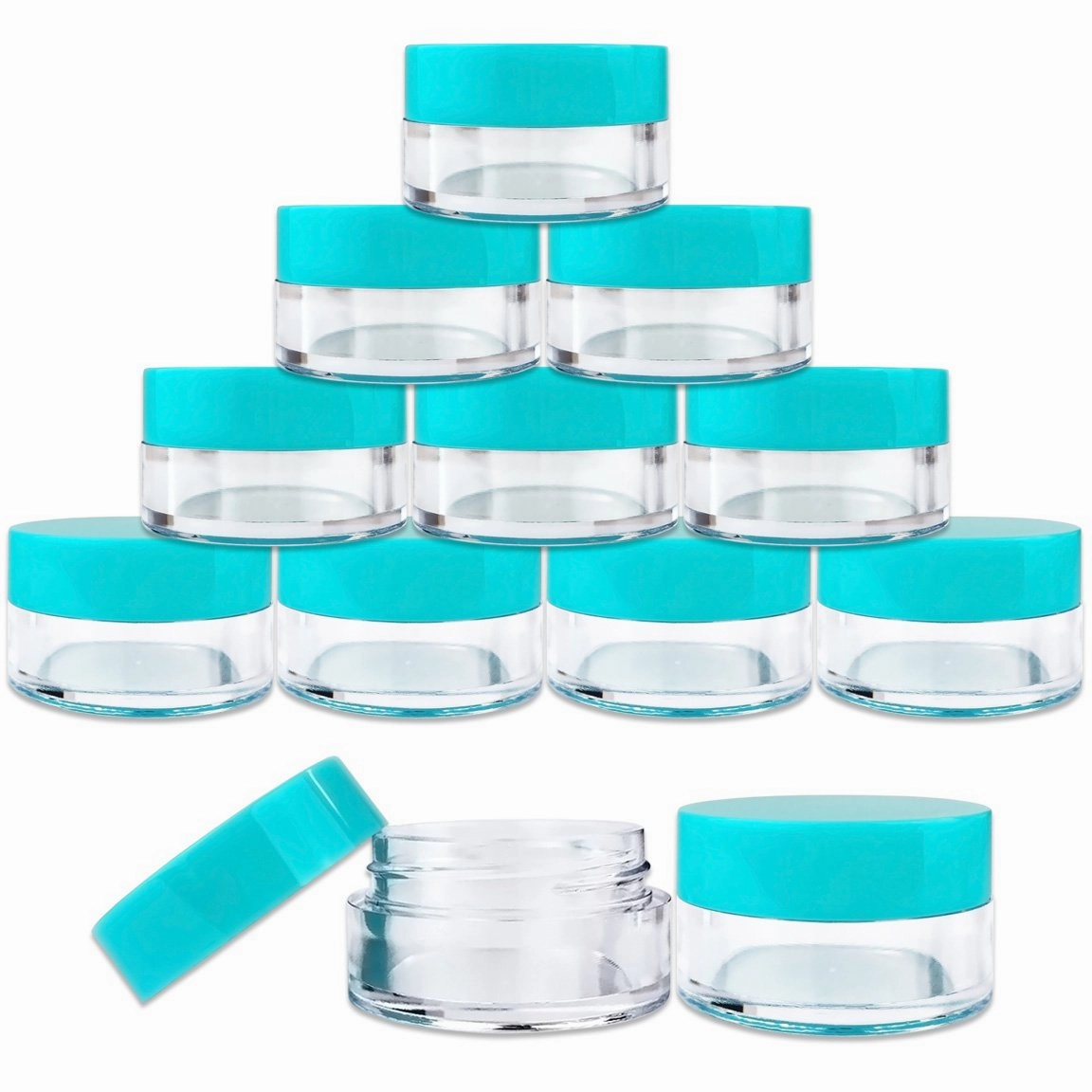 150 Jars - Beauticom High-Graded 5 Grams/5 mL BPA Free Thick Clear Acrylic 100% NO LEAK Plastic Jars empty Container Teal Lid for Cosmetic, Lip Balm, Beads, Creams, Lotion, Liquids, Sample, Travel