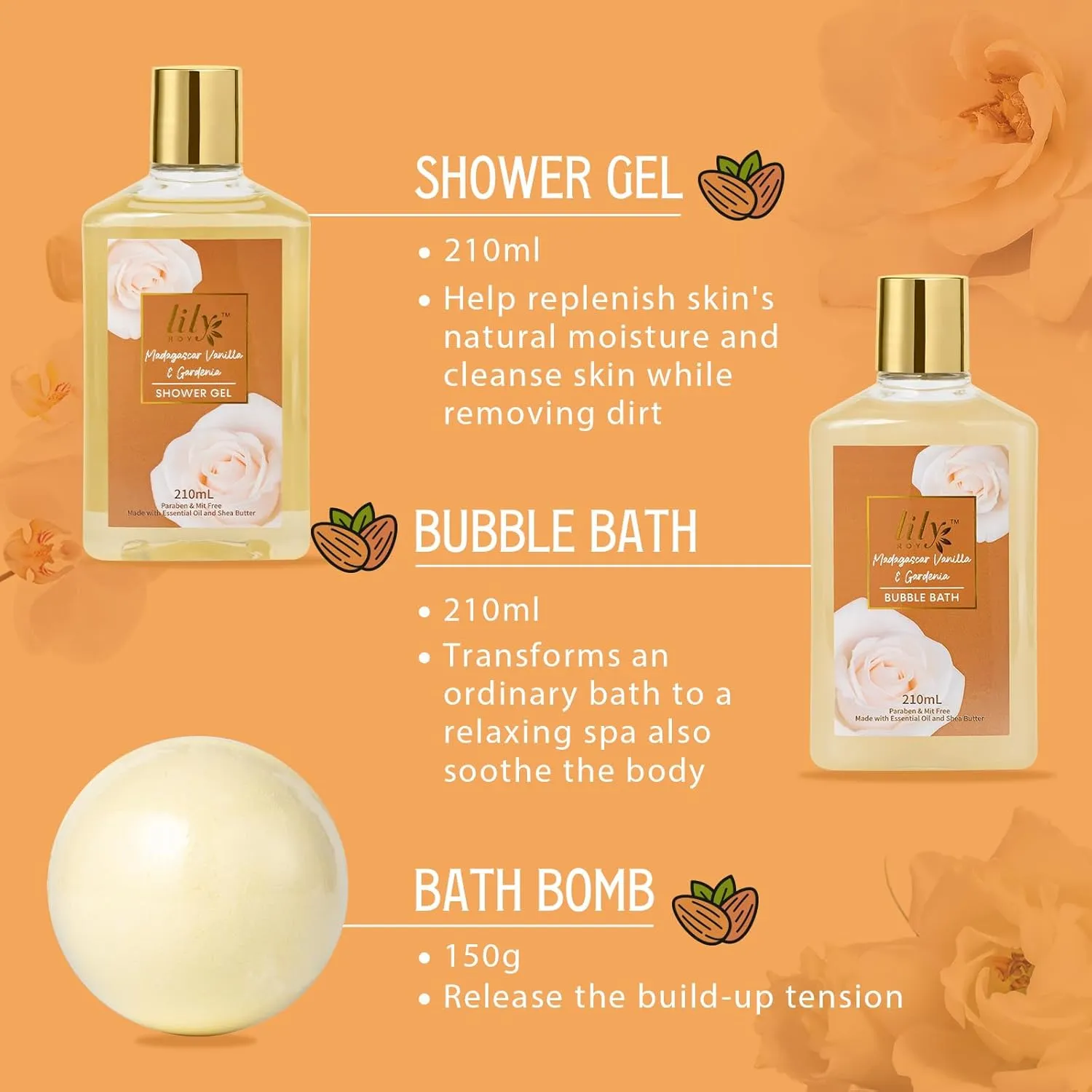 18Pcs Bath and Body Gift Basket Set for Women - Vanilla Spa Baskets Spa Kit with Necklace | Perfect Gifts for Christmas, Valentines Day, Mothers Day, Birthday Gifts, Self Skin Care Gifts for Her/Mom