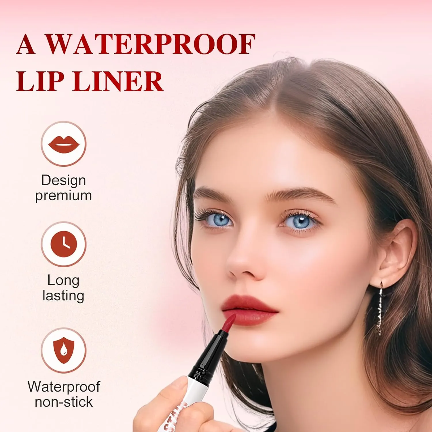 2 Colors Lip Liner Pen, 2025 New 2-in-1 Double-ended Lip Tint Pencil, Waterproof Nude Liquid Lip Liner, Long Lasting Matte Lip Stain Marker Pen for Women Girls Daily Makeup (#05)