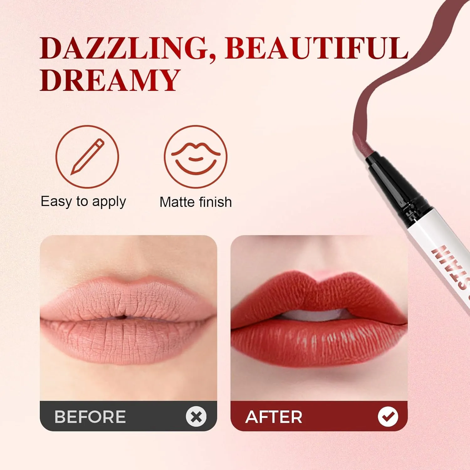 2 Colors Lip Liner Pen, 2025 New 2-in-1 Double-ended Lip Tint Pencil, Waterproof Nude Liquid Lip Liner, Long Lasting Matte Lip Stain Marker Pen for Women Girls Daily Makeup (#05)