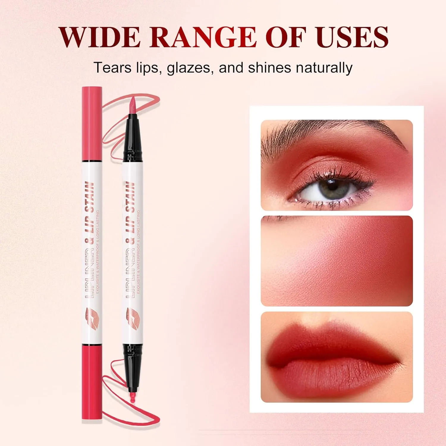 2 Colors Lip Liner Pen, 2025 New 2-in-1 Double-ended Lip Tint Pencil, Waterproof Nude Liquid Lip Liner, Long Lasting Matte Lip Stain Marker Pen for Women Girls Daily Makeup (#05)