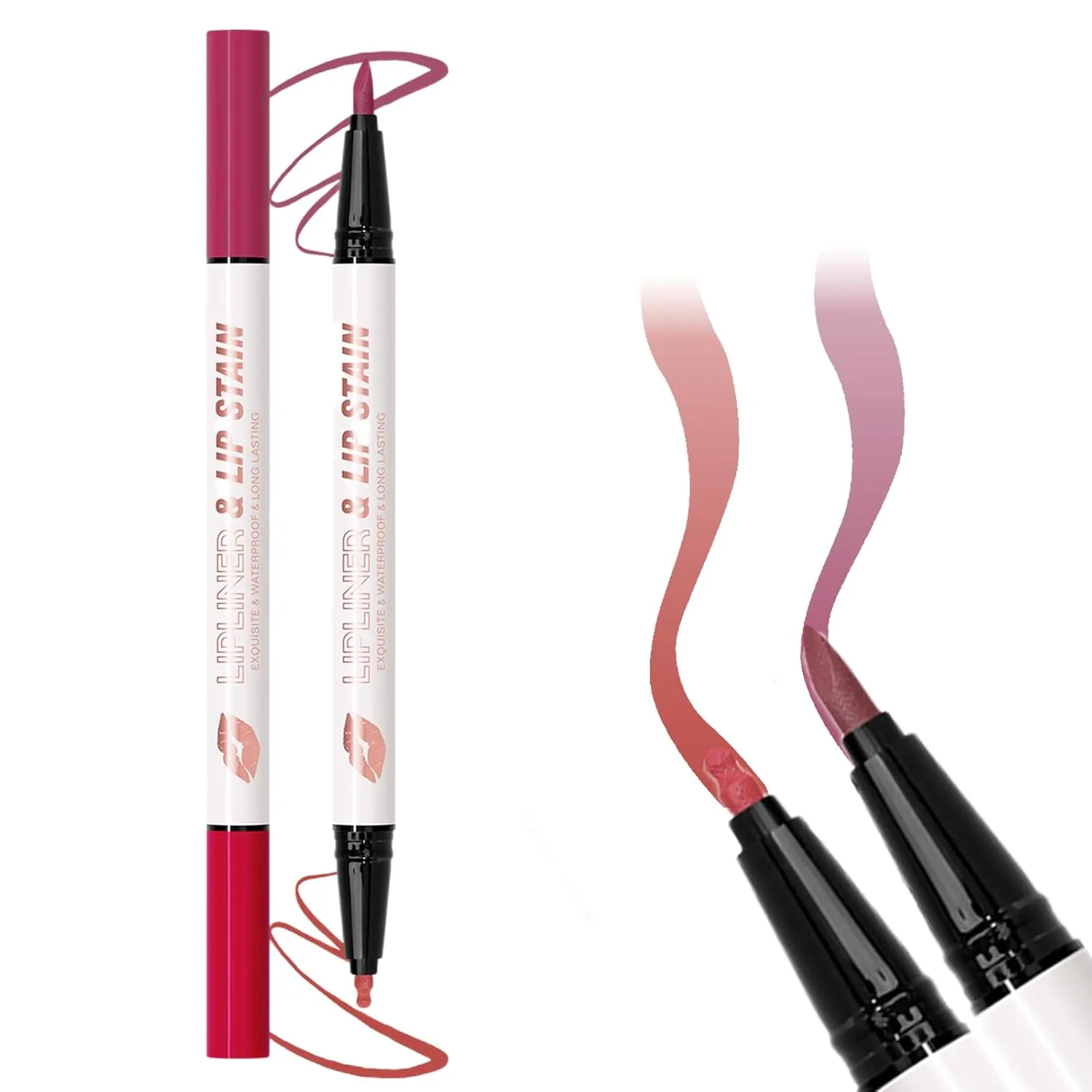 2 Colors Lip Liner Pen, 2025 New 2-in-1 Double-ended Lip Tint Pencil, Waterproof Nude Liquid Lip Liner, Long Lasting Matte Lip Stain Marker Pen for Women Girls Daily Makeup (#05)