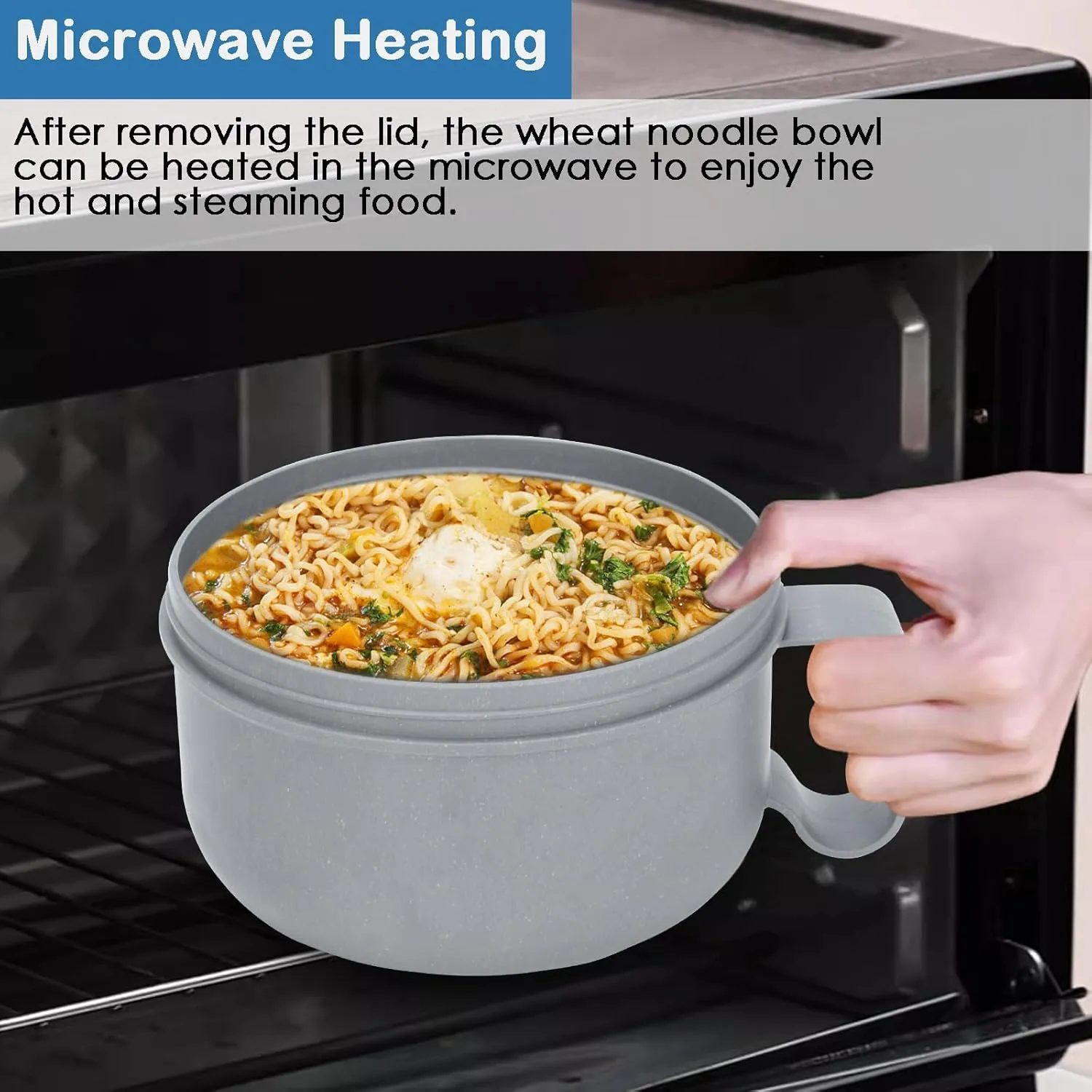 2 Pack Soup Bowl with Handles, Microwave Ramen Bowl with Lid for Soup and Instant Noodles,Oatmeal, Gumbo, Salad,BPA Free