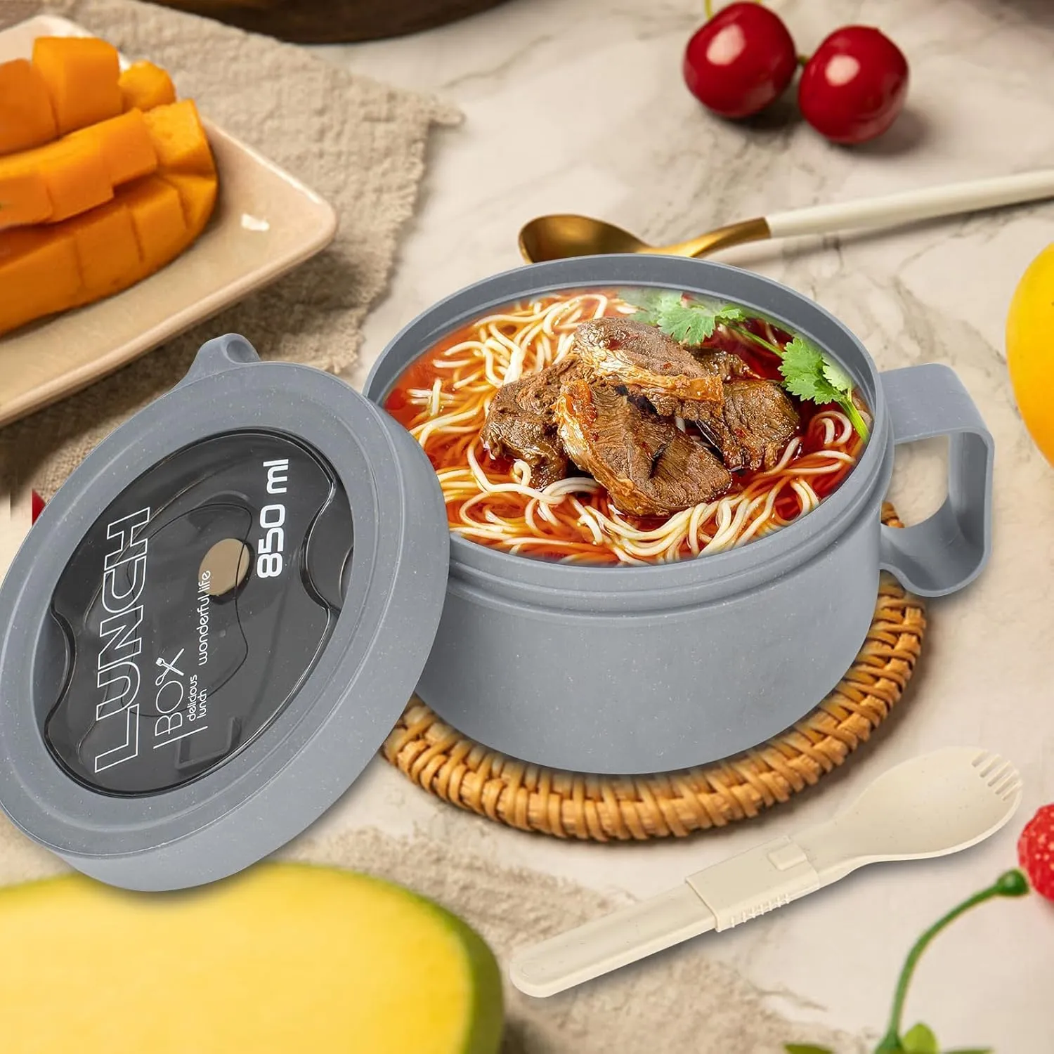 2 Pack Soup Bowl with Handles, Microwave Ramen Bowl with Lid for Soup and Instant Noodles,Oatmeal, Gumbo, Salad,BPA Free