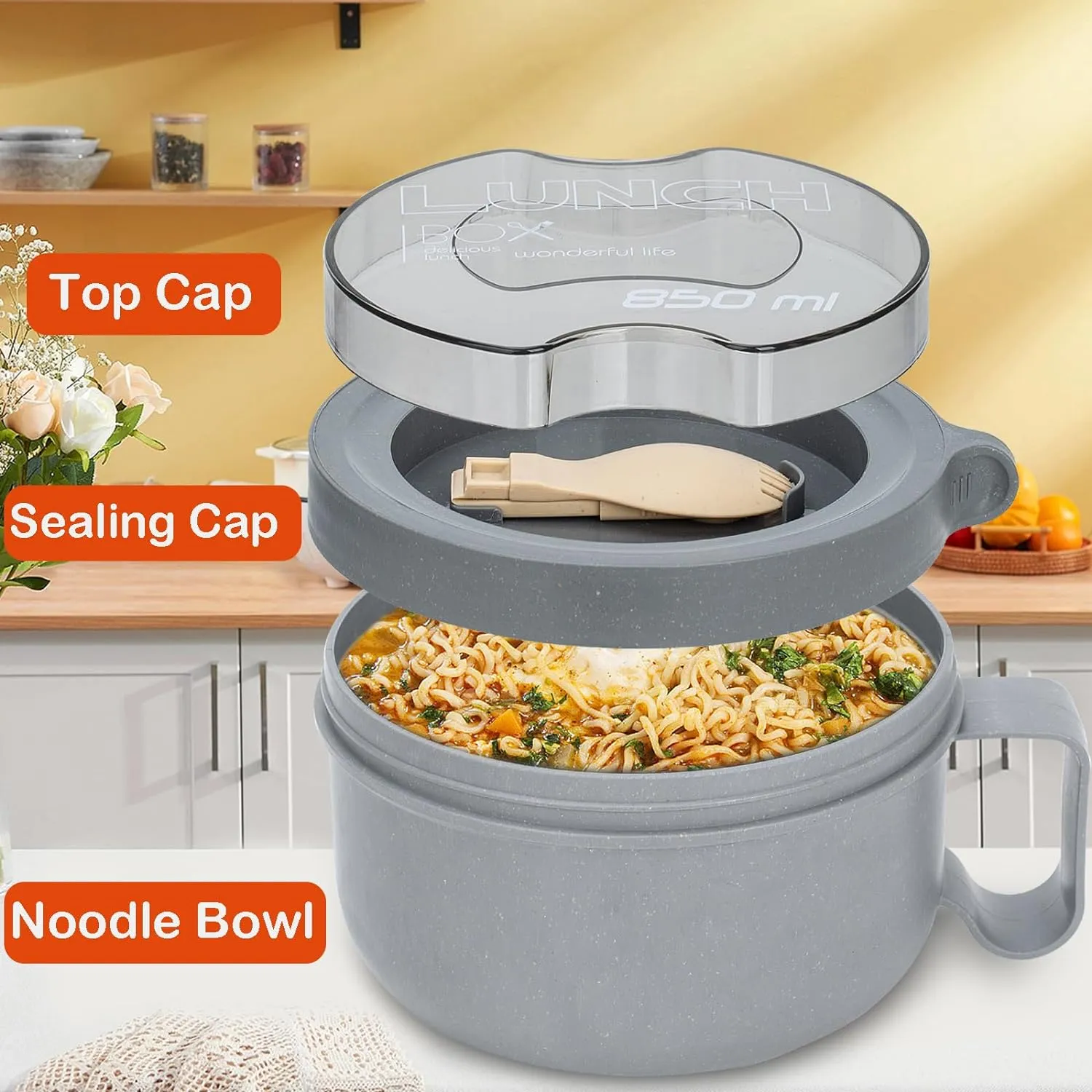 2 Pack Soup Bowl with Handles, Microwave Ramen Bowl with Lid for Soup and Instant Noodles,Oatmeal, Gumbo, Salad,BPA Free