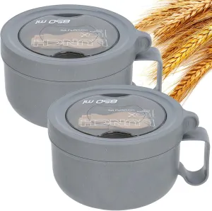 2 Pack Soup Bowl with Handles, Microwave Ramen Bowl with Lid for Soup and Instant Noodles,Oatmeal, Gumbo, Salad,BPA Free