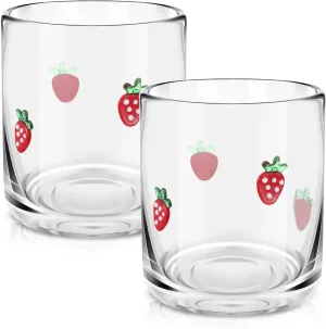 2 Pcs Strawberry Icon Juice Glasses, 14oz Strawberry Stemless Wine Drinking Juice Glass Cup for Summer Fruit Party Supplies Gift