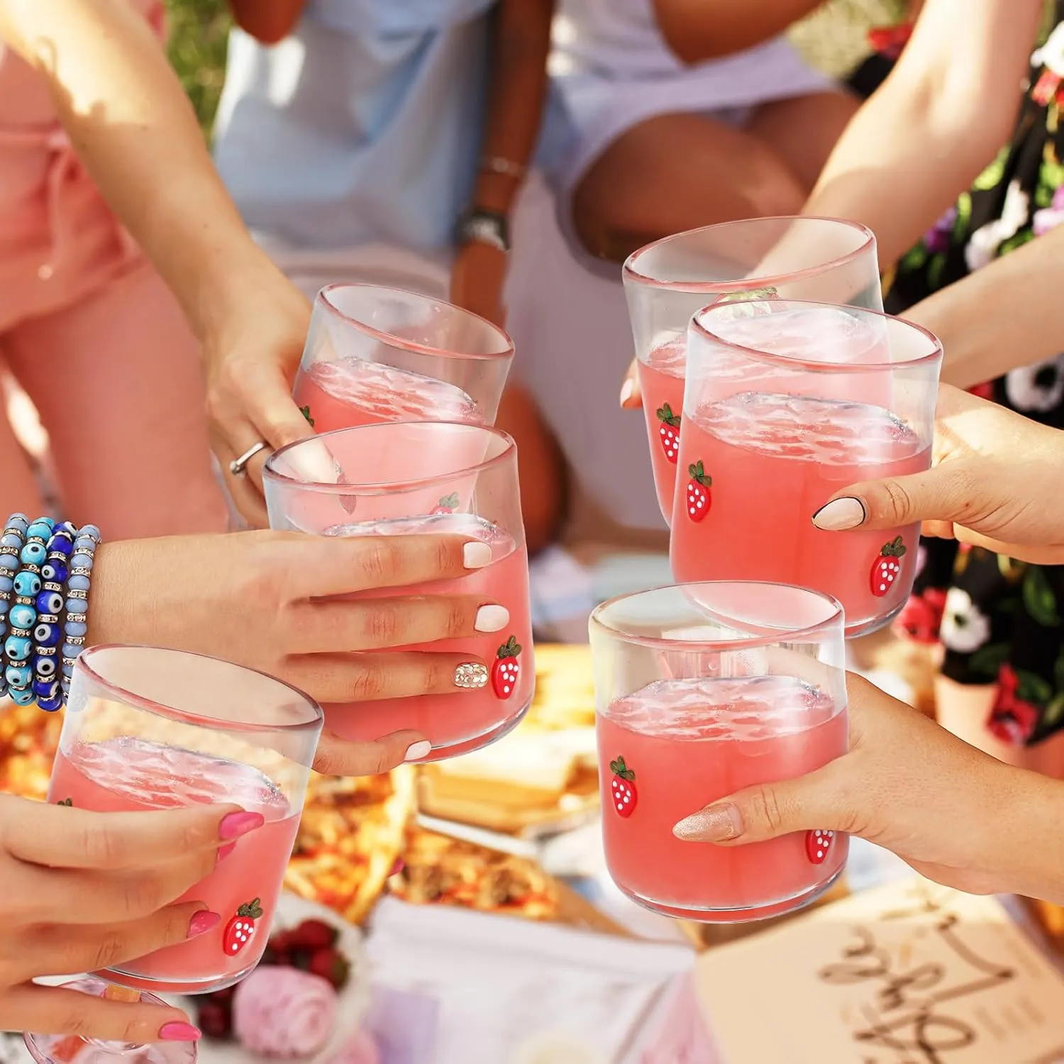 2 Pcs Strawberry Icon Juice Glasses, 14oz Strawberry Stemless Wine Drinking Juice Glass Cup for Summer Fruit Party Supplies Gift