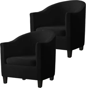 2 Piece Velvet Tub Chair Covers for Armchairs,Spandex Tub Chair Slipcovers,Stretch Tub Chair Slipcover Furniture Protector Cover Sofa Slipcover for Tub Chair (Black, 2)