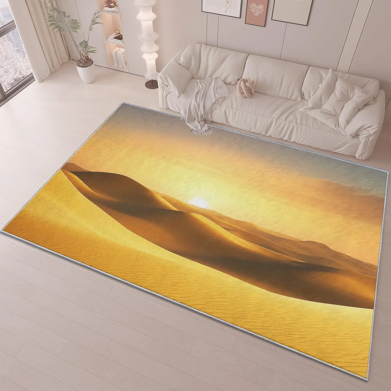 2 x 3ft Area Rugs for Living Room Rug Washable Rug for Bedroom Dining Room Rug Ultra Soft Durable Stain Resistant Carpet Natural Golden Desert Dunes Rug, Home Decor