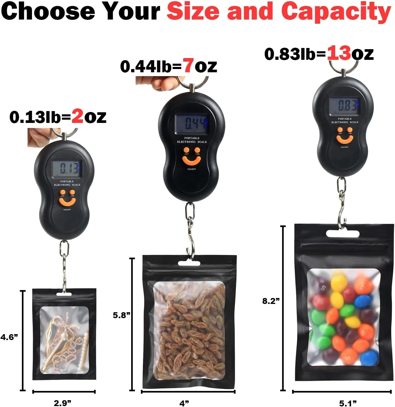 200 PCS 5x8 Mylar Bags with Clear Window, Ziplock Packaging, Smell Proof, Resealable Matte Black Bags for Food Storage, Candy, Cookies, Small Jewelry
