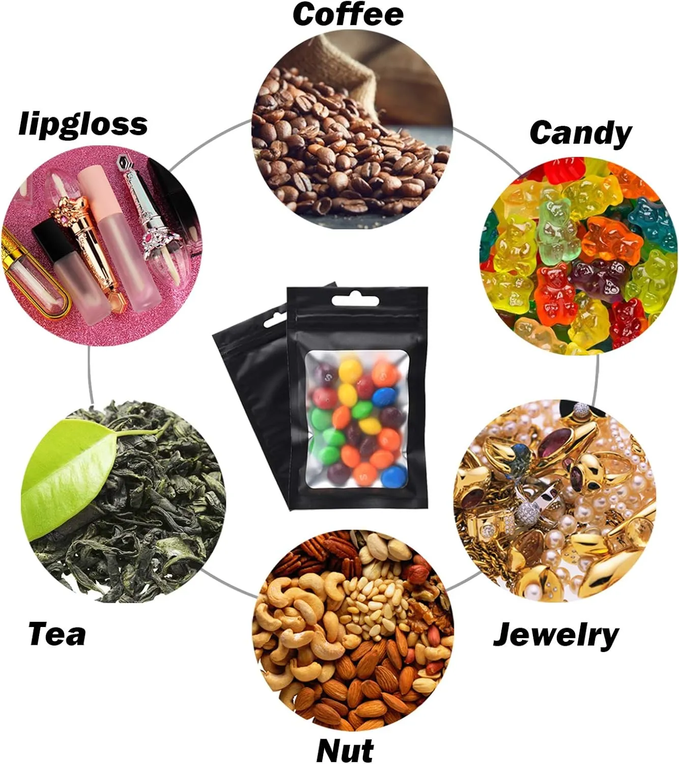 200 PCS 5x8 Mylar Bags with Clear Window, Ziplock Packaging, Smell Proof, Resealable Matte Black Bags for Food Storage, Candy, Cookies, Small Jewelry