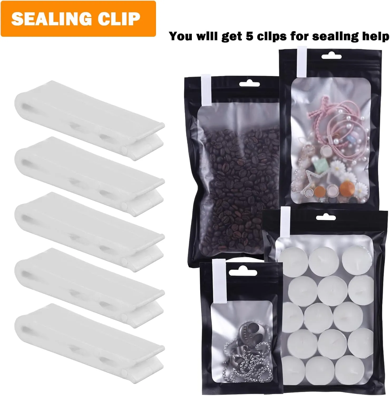 200 PCS 5x8 Mylar Bags with Clear Window, Ziplock Packaging, Smell Proof, Resealable Matte Black Bags for Food Storage, Candy, Cookies, Small Jewelry
