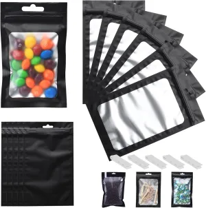 200 PCS 5x8 Mylar Bags with Clear Window, Ziplock Packaging, Smell Proof, Resealable Matte Black Bags for Food Storage, Candy, Cookies, Small Jewelry